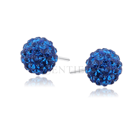 Silver (925) Earrings disco ball 8mm capri blue