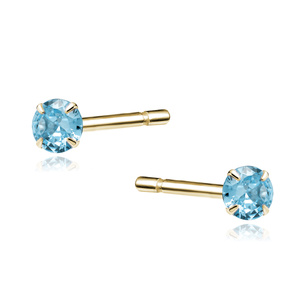 Pendientes de plata de ley 925 chapados en oro con circonita color aguamarina redonda diámetro 3 mm