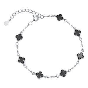 Silver (925) bracelet with black onyx - quatrefoil