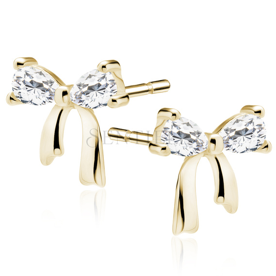 Silver (925) gold-plated earring bows with white zirconias