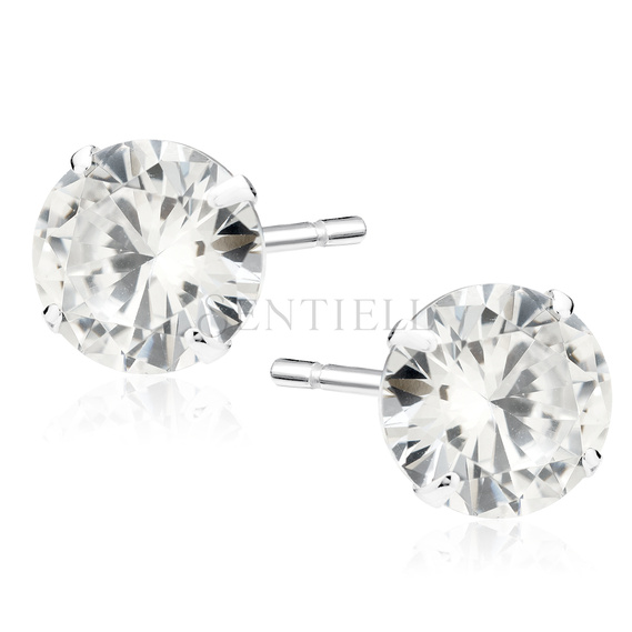 Silver (925) earrings round white zirconia diameter 8mm