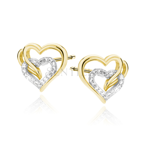 Silver (925) gold-plated earrings triple hearts with white zirconias