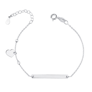 Pulsera de Plata de ley 925 con placa e corazón - longitud ajustable