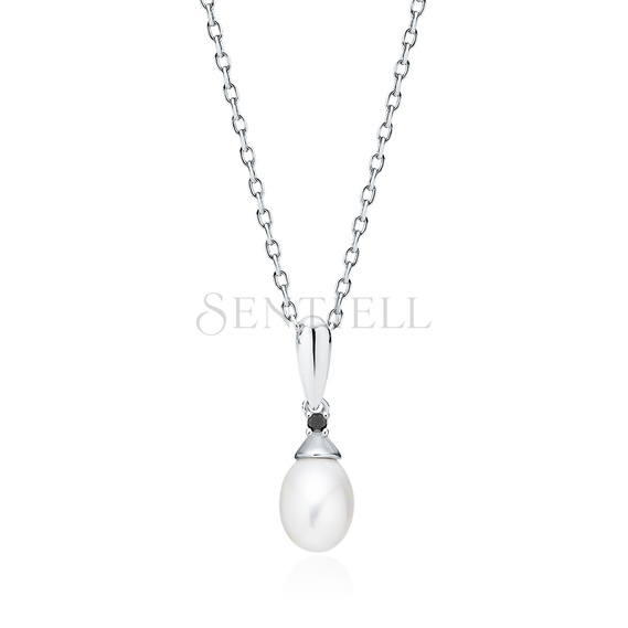 Silver (925) necklace with pearl and black zirconia