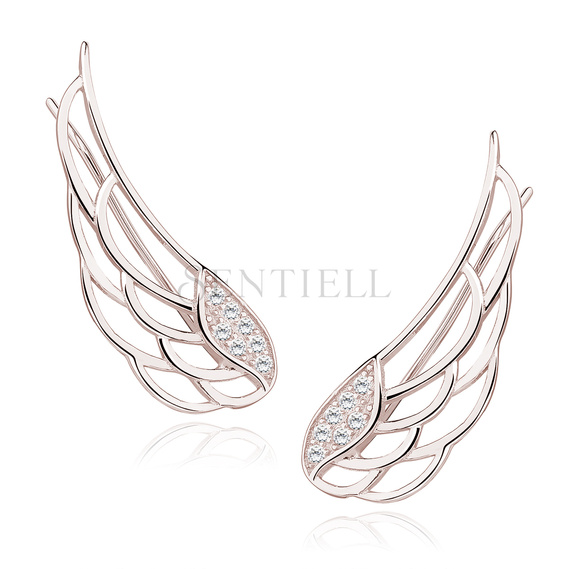 Silver (925) cuff earrings - wings with zirconia, rose gold-plated