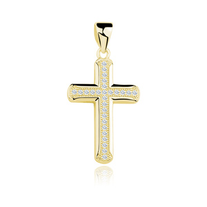 Silver (925) gold-plated pendant cross with two rows of zirconia