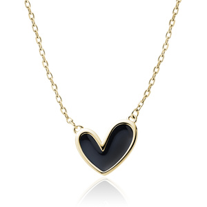 Collar de plata de ley 925 chapado en oro - corazón con esmalte negro