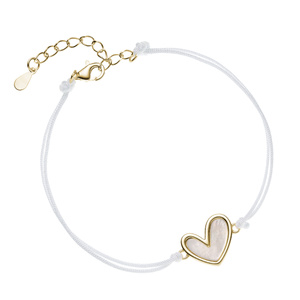 Silver (925) bracelet gold-plated heart with nacre and white cord