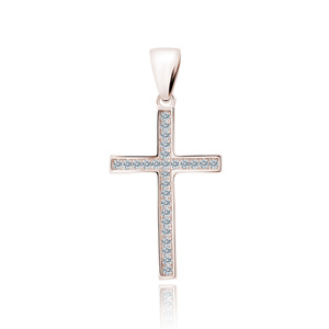 Silver (925) rose gold-plated pendant cross with white zirconias