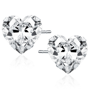 Silver (925) rhodium-plated earrings white zirconia 7 x 7mm hearts