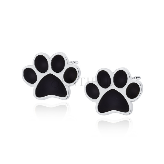 Silver (925) black enameled earrings - paws