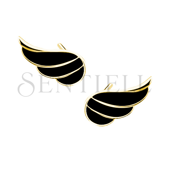 Silver (925) gold-plated earrings - wings with black enamel