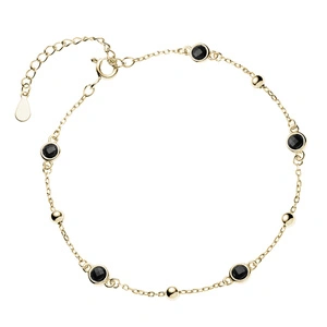 Pulsera de plata de ley 925 chapada en oro con bolas y circonitas negras