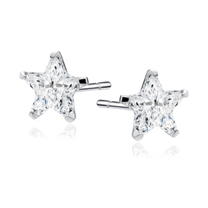 Silver (925) earrings white zirconia 4 x 4mm stars
