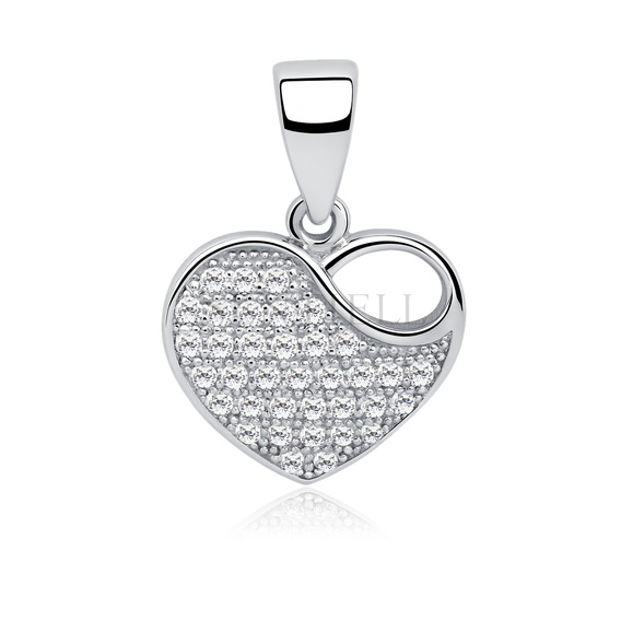 Silver (925) pendant white zirconia - heart with a hole