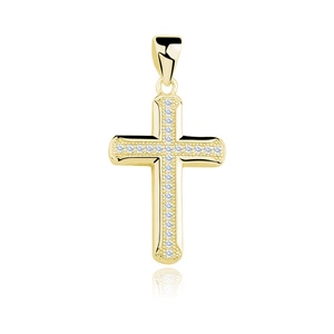 Silver (925) gold-plated pendant cross with two rows of zirconia