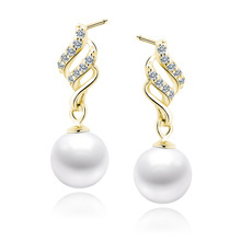 Silver (925) pearl gold-plated earrings with white zirconias