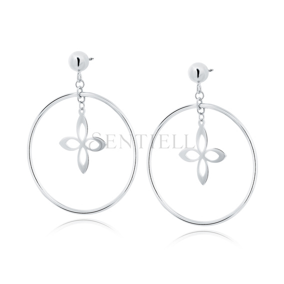 Silver (925) earrings - circles with flowers