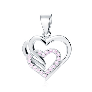 Colgante triple corazón de plata de ley 925 con circonita rosa claro