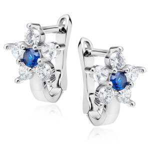 Silver (925) earrings white and blue zirconia flower