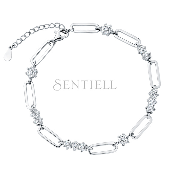 Silver (925) bracelet - chain links and white zicronias