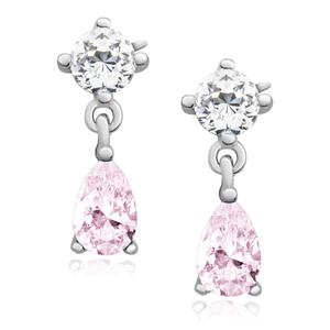 Silver (925) elegant earrings with light pink zirconia