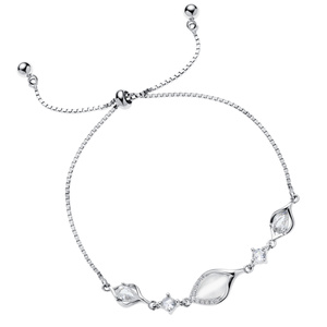 Silver (925) bracelet with slider, white zirconias and ulexite