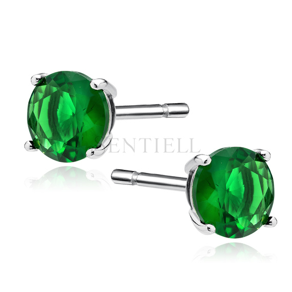 Silver (925) rhodium-plated earrings round green zirconia diameter 7mm