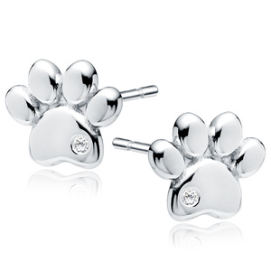 Silver (925) earrings - dog / cat paw with white zirconia