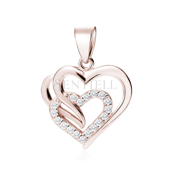 Silver (925) rose gold-plated triple heart pendant with white zirconia