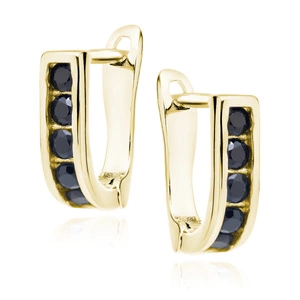 Silver (925) earrings with black zirconia, gold-plated