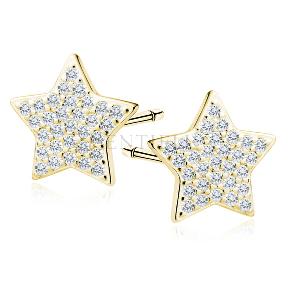 Silver (925) gold-plated earrings stars with white zirconias