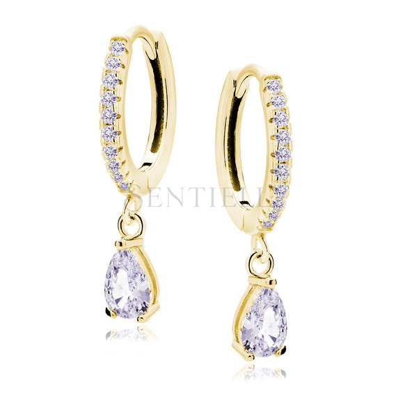 Silver (925) gold-plated earrings with lavender teardrop zirconia