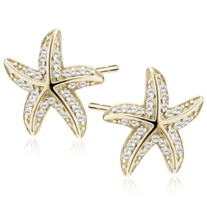 Silver (925) gold-plated earring starfishes with white zirconias