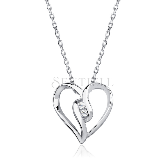 Silver (925) necklace - heart with zirconia