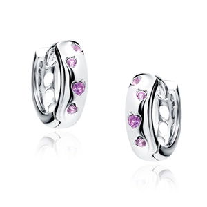 Silver (925) earrings hoop with ruby color zirconias