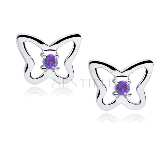 Silver (925) Earrings violet zirconia - butterflies