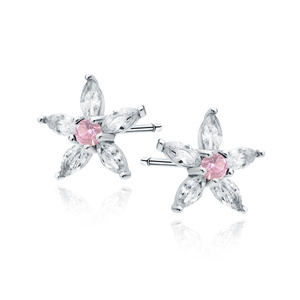 Silver (925) earings - flower with pink zirconia