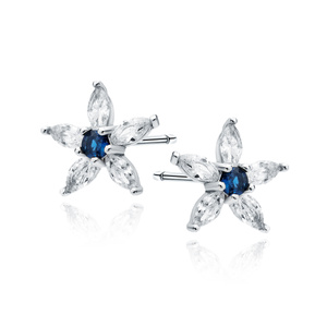 Silver (925) earings - flower with sapphire zirconia