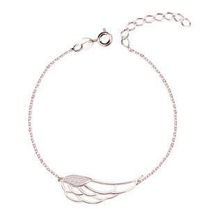 Silver (925) bracelet - wing with zirconia, rose gold-plated