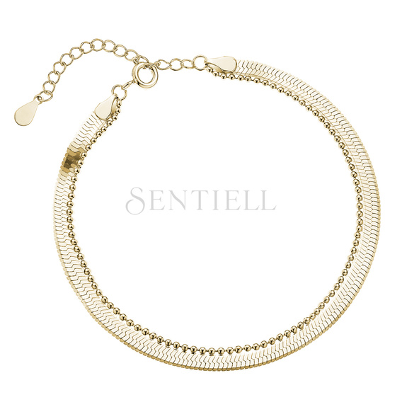 Pulsera de plata de ley 925 chapada en oro con cadena tipo Snake y cadena de bolitas