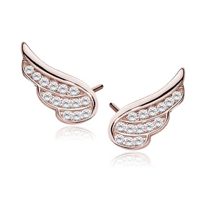 Silver (925) rose gold-plated earrings - wings with zirconia