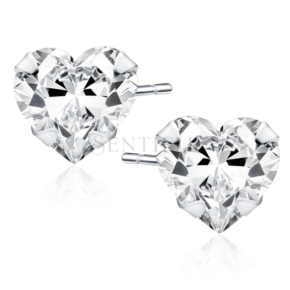 Silver (925) rhodium-plated earrings white zirconia 6 x 6mm hearts