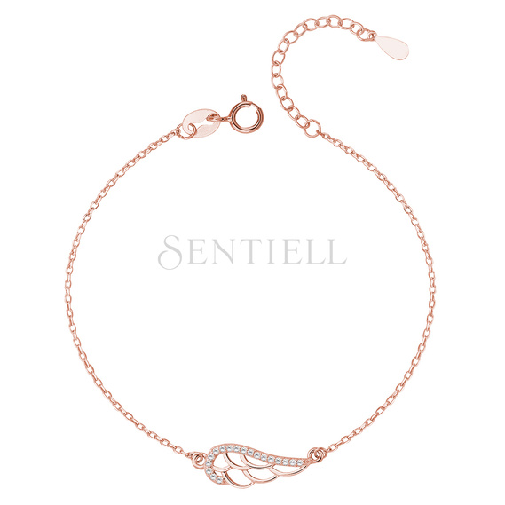 Silver (925) bracelet - wing with zirconia, rose gold-plated