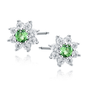 Silver (925) earings - flower with emerald zirconia