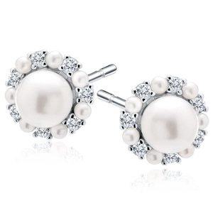 Silver (925) pearl earrings with pearls and white zirconias