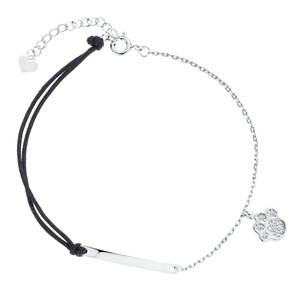 Silver (925) bracelet with black cord - dog / cat paw
