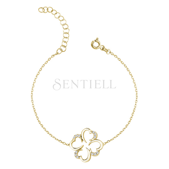 Silver (925) bracelet with zirconia - gold-plated clover