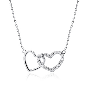 Silver (925) necklace two hearts with zirconia