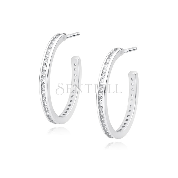 Silver (925) earrings open hoop with white zirconias